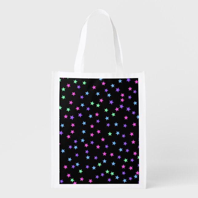 Pink Green Blue Purple Stars Pattern Grocery Bag (Front)