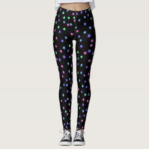 Pink Green Blue Purple Stars Pattern Leggings
