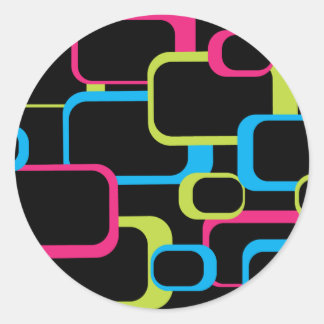 Pink Green Blue Retro Square Pretty Classic Round Sticker