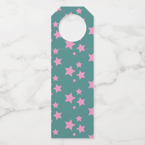 Pink Green Blue Teal Stars Modern design Bottle Hanger Tag