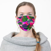 Pink Green Blue Tropical Plants Adult Cloth Face Mask (Worn)