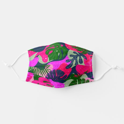 Pink Green Blue Tropical Plants Adult Cloth Face Mask (Front, Unfolded)