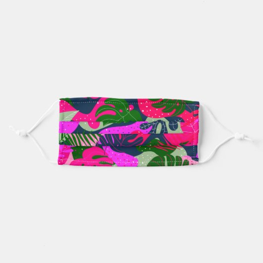 Pink Green Blue Tropical Plants Adult Cloth Face Mask (Front, Folded)
