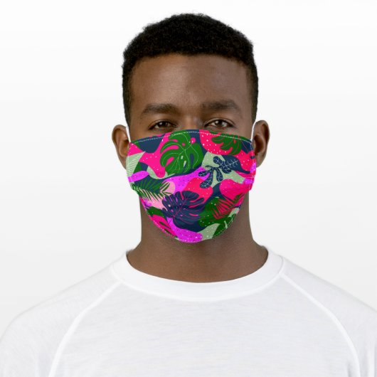 Pink Green Blue Tropical Plants Adult Cloth Face Mask (Worn)