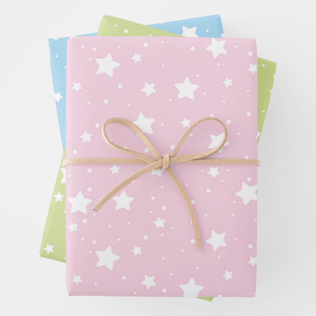 Pink Green Blue Wrapping Paper - Star Design (In situ)