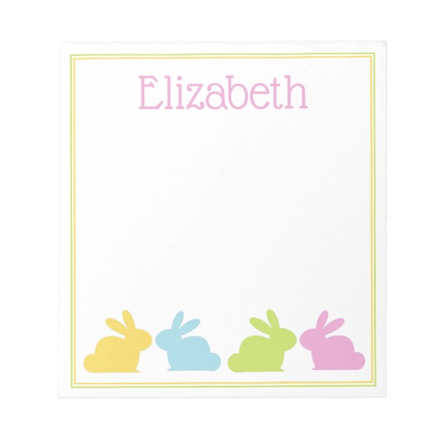 Pink Green Blue Yellow Bunny Rabbit Personalized Notepad (Front)