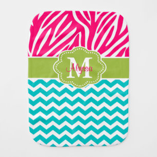 Pink Green Blue Zebra Personalized Burp Cloth