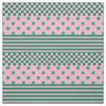 Pink Green Boho Check Floral Stripes Pattern Fabric