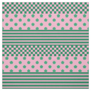 Pink Green Boho Check Floral Stripes Pattern Fabric