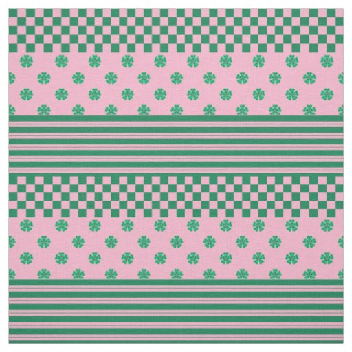 Pink Green Boho Check Floral Stripes Pattern Fabric