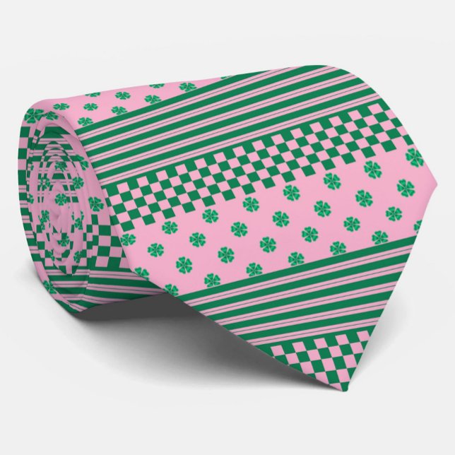 Pink Green Boho Check Floral Stripes Pattern Neck Tie (Creator Uploaded)