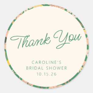 Pink Green Boho Floral Custom Shower Thank You Classic Round Sticker