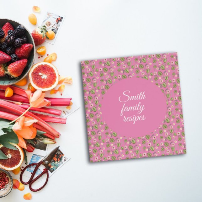 Pink  green botanical pattern recipe organizer 3 ring binder (Creator Uploaded)