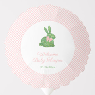 Pink Green Boxwood Bunny Girl Baby Shower Welcome Balloon