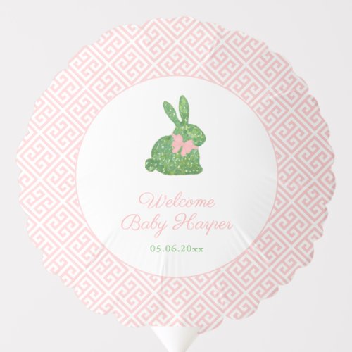 Pink Green Boxwood Bunny Girl Baby Shower Welcome Balloon