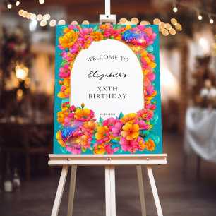 Pink Green Bright Floral Disco Ball Birthday Foam Board