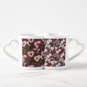 PINK GREEN BROWN DONUTS & CANDIES COFFEE MUG SET