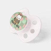 Pink/Green/Brown Owl, Personalized Girls Pacifier (Front Right)