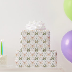 Pink Green Butterflies Birthday Wrapping Paper