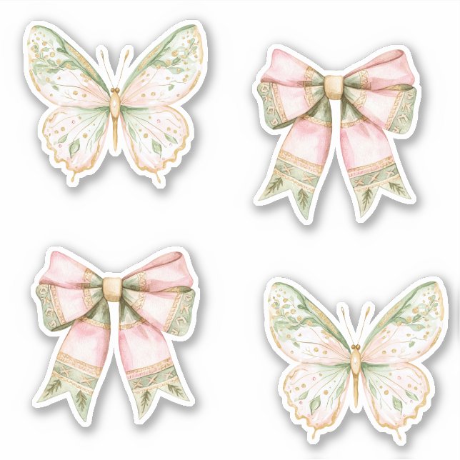 Pink Green Butterflies Wedding   Sticker (Front)