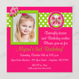 Pink Green Butterfly Birthday Invitation