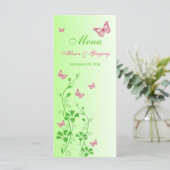 Pink Green Butterfly Floral Menu Card (Standing Front)