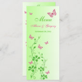 Pink Green Butterfly Floral Menu Card (Front/Back)