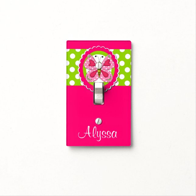 Pink Green Butterfly Personalized Light Switch Cover (In Situ)
