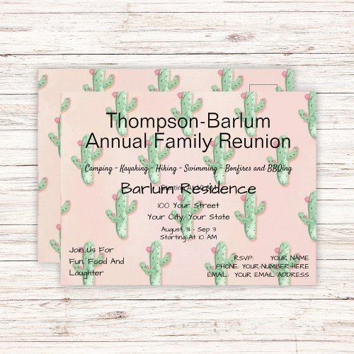 Pink  Green Cactus Family Reunion Invitations