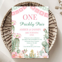Pink Green Cactus One Prickly Pair 1st Birthday