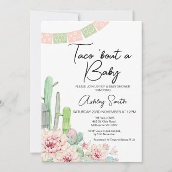Pink Green Cactus Taco Bout A Baby Baby Shower Invitation by figtreedesign at Zazzle