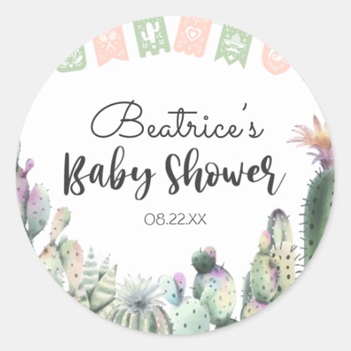 Pink Green Cactus Taco Bout A Baby Shower RSVP Classic Round Sticker