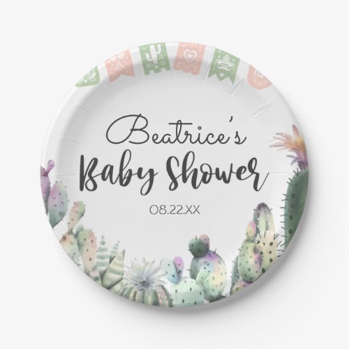 Pink Green Cactus Taco Bout A Baby Shower RSVP Paper Plates