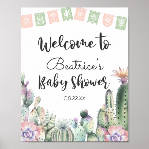 Pink Green Cactus Taco Bout A Baby Shower RSVP Poster
