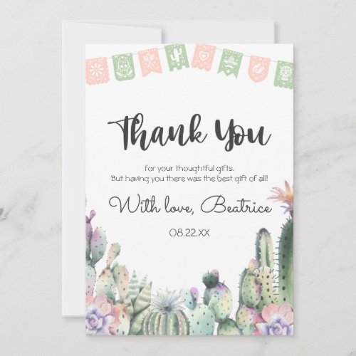 Pink Green Cactus Taco Bout A Baby Shower RSVP Thank You Card