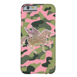Pink Green Camo Camouflage &amp; Gold Glitter Unicorn Barely There iPhone 6 Case