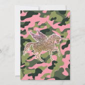 Pink Green Camo Camouflage & Gold Unicorn Party Invitation (Back)
