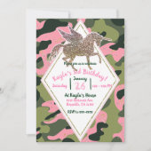 Pink Green Camo Camouflage & Gold Unicorn Party Invitation (Front)