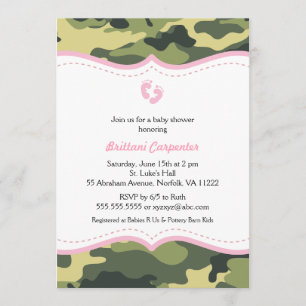Pink & Green Camo Girl Baby Shower Invitation feet