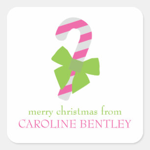 Pink & Green Candy Cane Christmas Gift Stickers