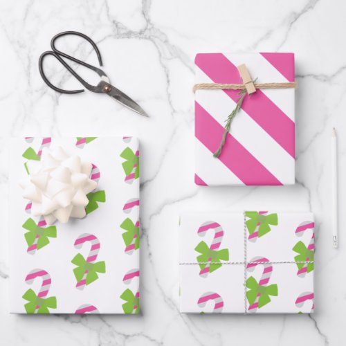 Pink  Green Candy Cane Christmas Wrapping Paper