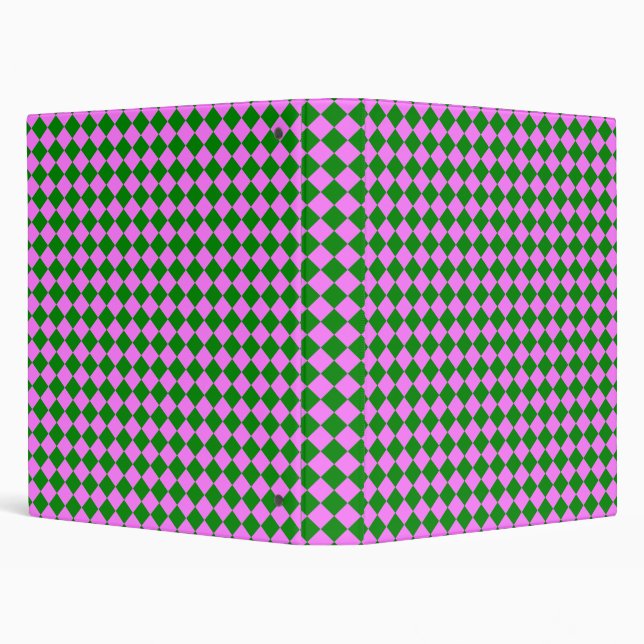 Pink Green Checker Diamond Pattern 3 Ring Binder (Background)