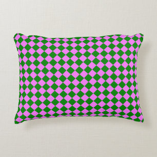 Pink Green Checker Diamond Pattern Accent Pillow