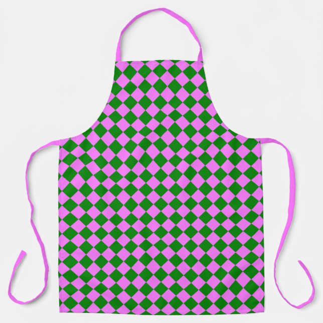 Pink Green Checker Diamond Pattern Apron (Front)