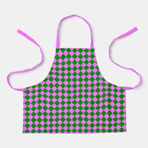 Pink Green Checker Diamond Pattern Apron