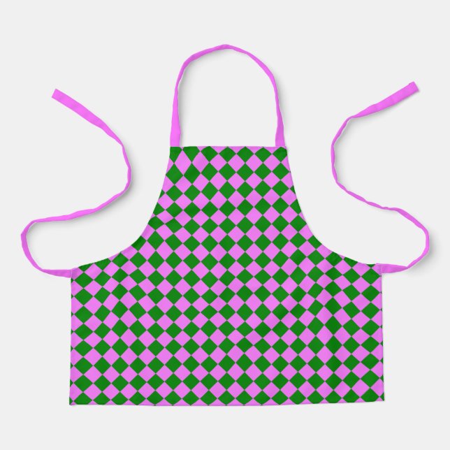 Pink Green Checker Diamond Pattern Apron (Front)