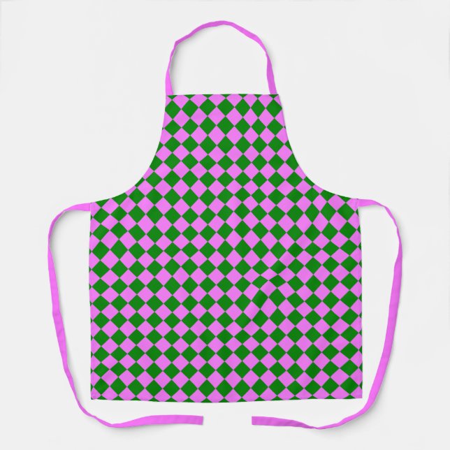 Pink Green Checker Diamond Pattern Apron (Front)