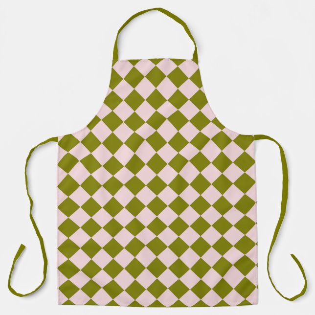 Pink Green Checker Diamond Pattern Apron (Front)