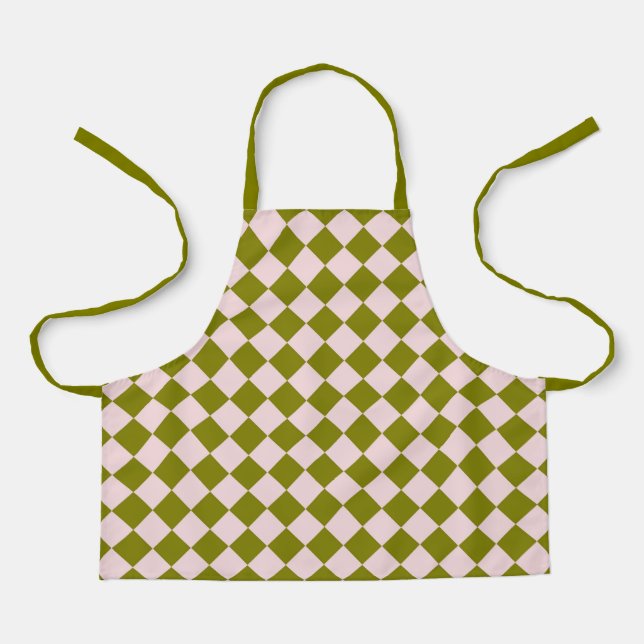 Pink Green Checker Diamond Pattern Apron (Front)
