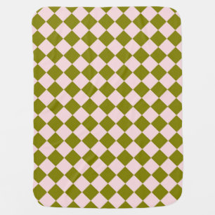 Pink Green Checker Diamond Pattern Baby Blanket